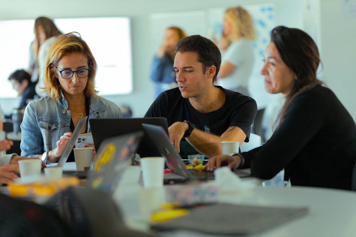 A team working together around a table